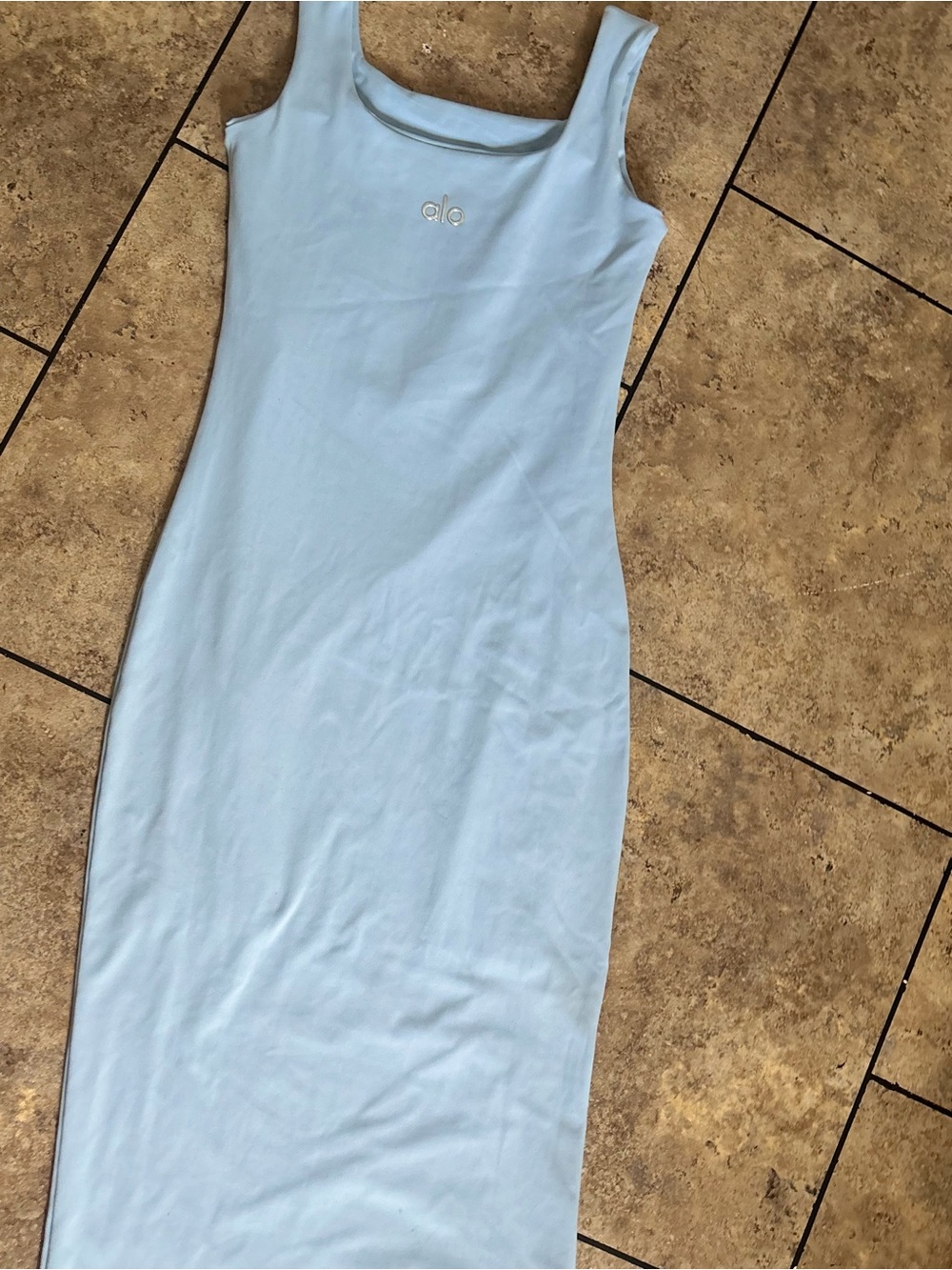 ALO Yoga Light Blue Sleeveless Midi Bodycon Dress